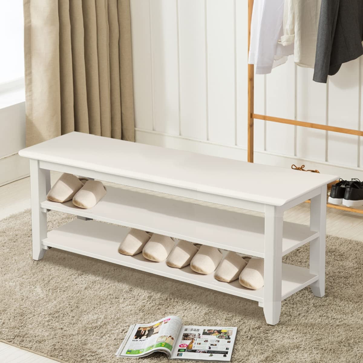 GUAIPOU Shoe Bench with Storage for Entryway, 39", Small Shoe Rack