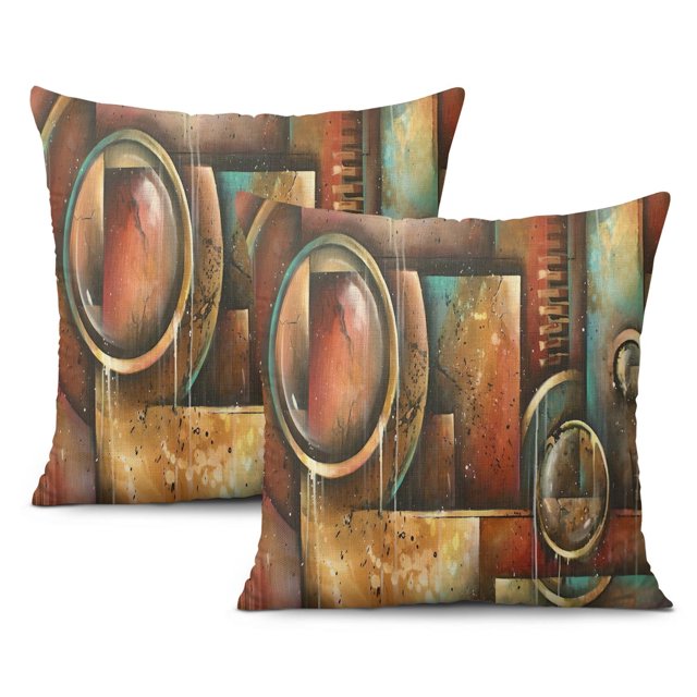 2-Pack Abstract Round Oil Painting Graffiti Pillow Covers - Edgy, Modern Retro Design