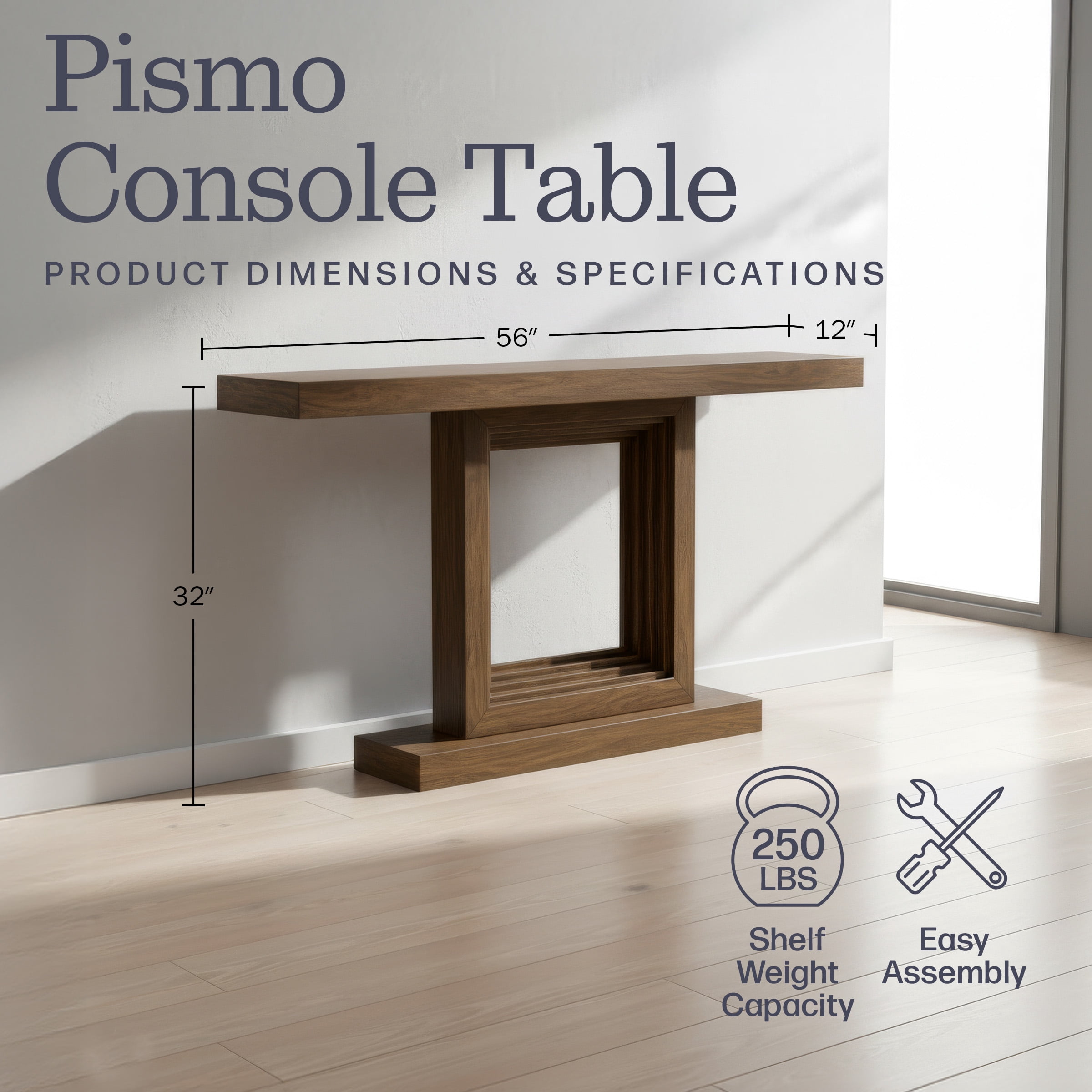 Alaterre Furniture Pismo Solid Wood Console Table - 56 Inch Modern Farmhouse Entryway Table, Brown