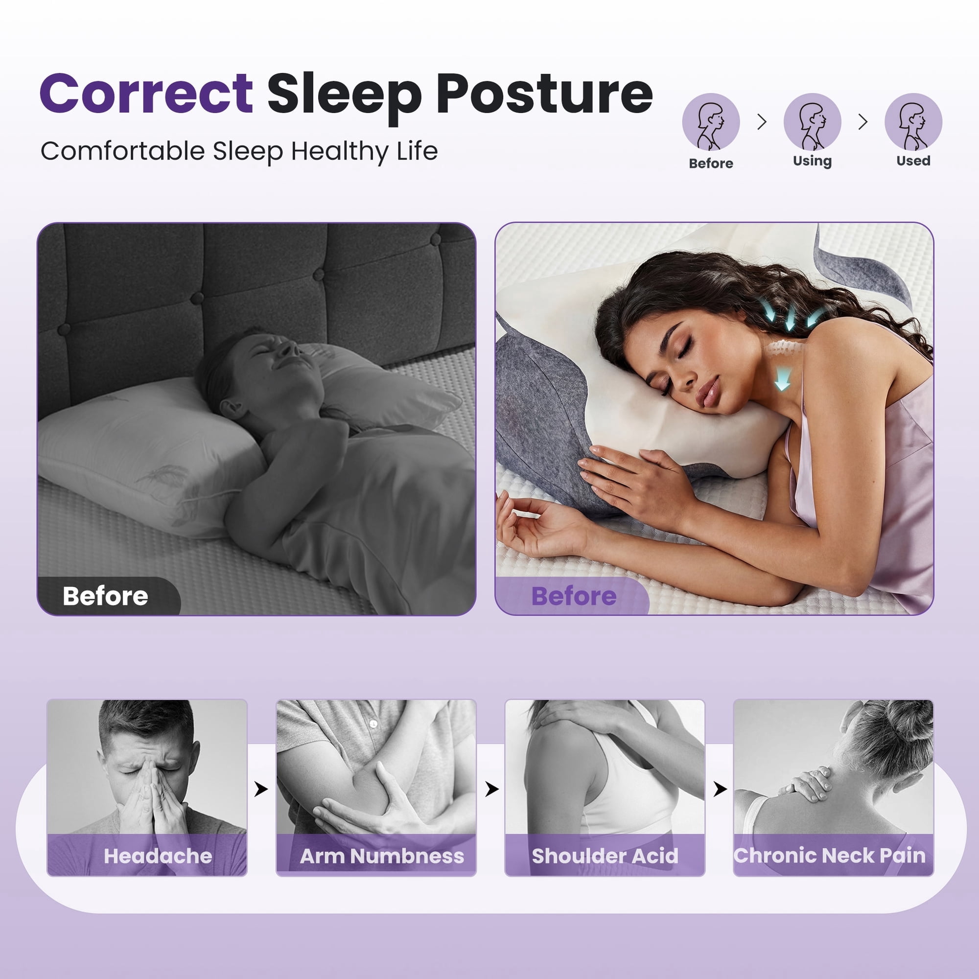 JIOABL Cervical Memory Foam Pillow, Contour Design with 2 Heights, Breathable Cover, Neck Support for Side Back Sleepers, Dark Gray