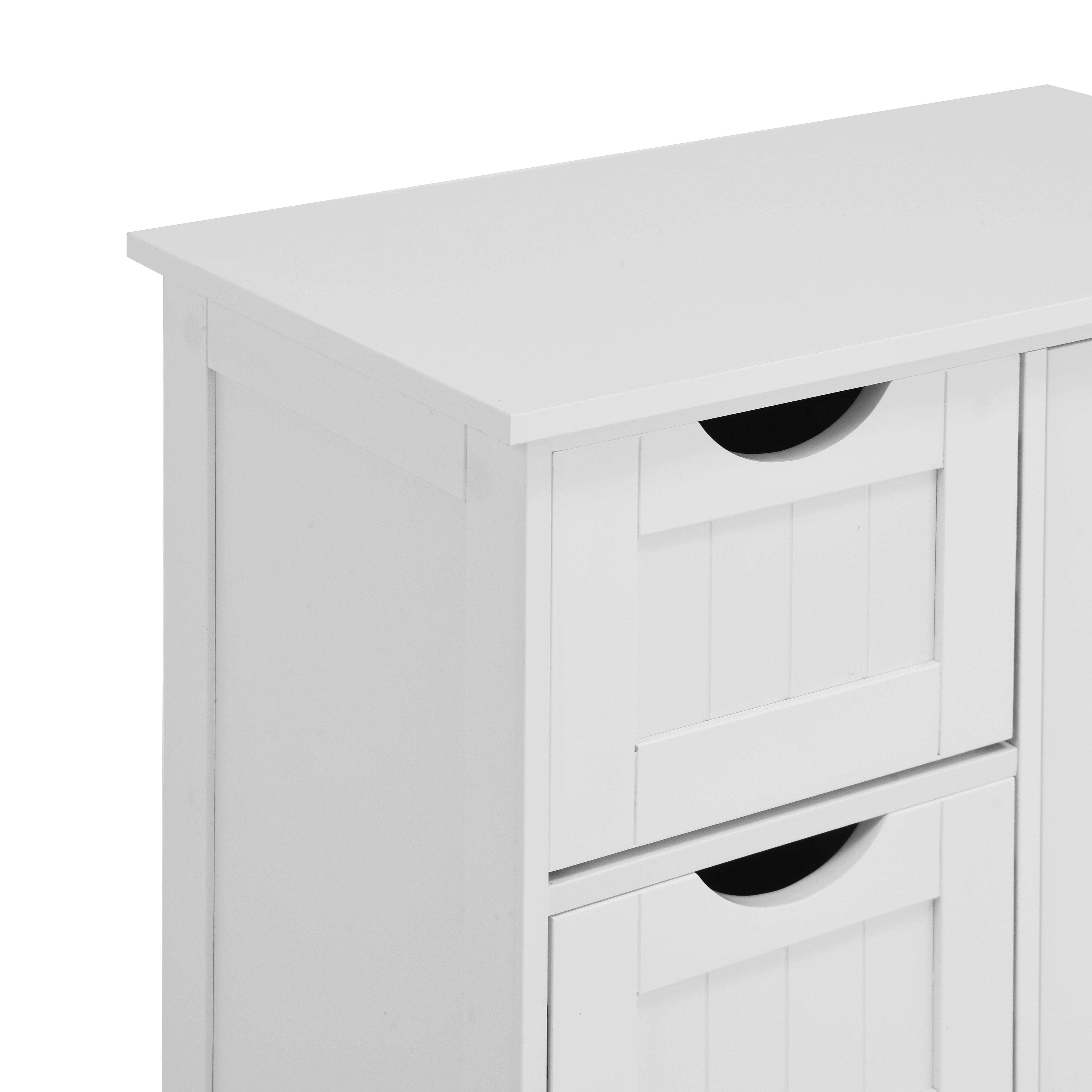 White Bathroom Storage Cabinet, Floor Cabinet with Adjustable Shelf and Drawers
