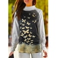 thumbnail image 4 of Camisetas elegantes de manga larga con cuello apilado para mujer, ropa holgada de algodón con estampado de mariposa dorada, 4 of 5