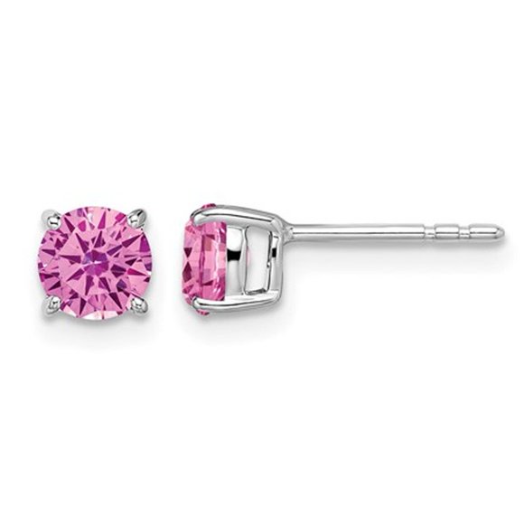 9/10 Carat (ctw) Lab Created Pink Sapphire Solitaire Earrings in 14K White Gold