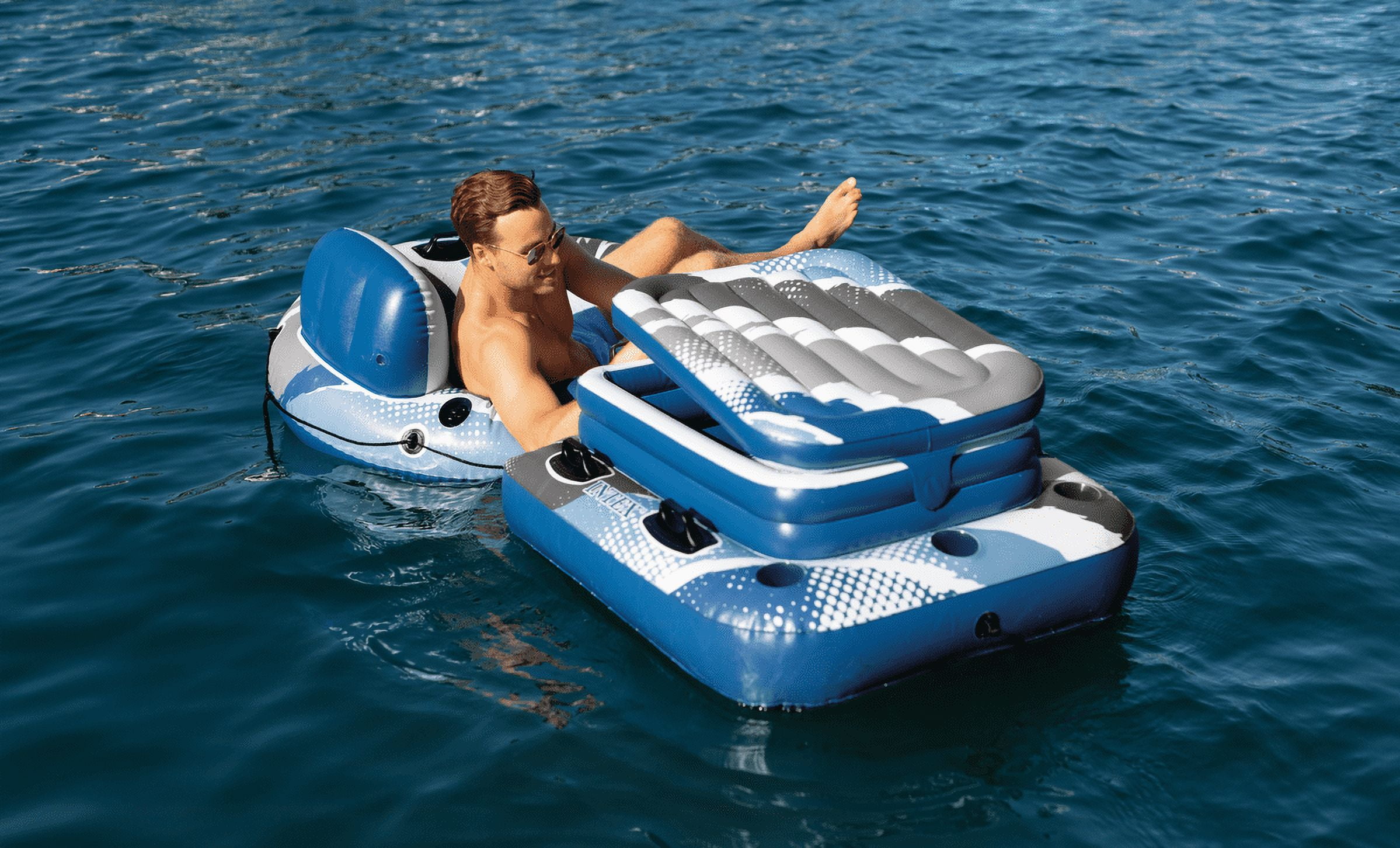 Intex Mega Chill 2 Cooler - Inflatable Floating Water with Cup Holders and Quick Connects - River Lake Pool
