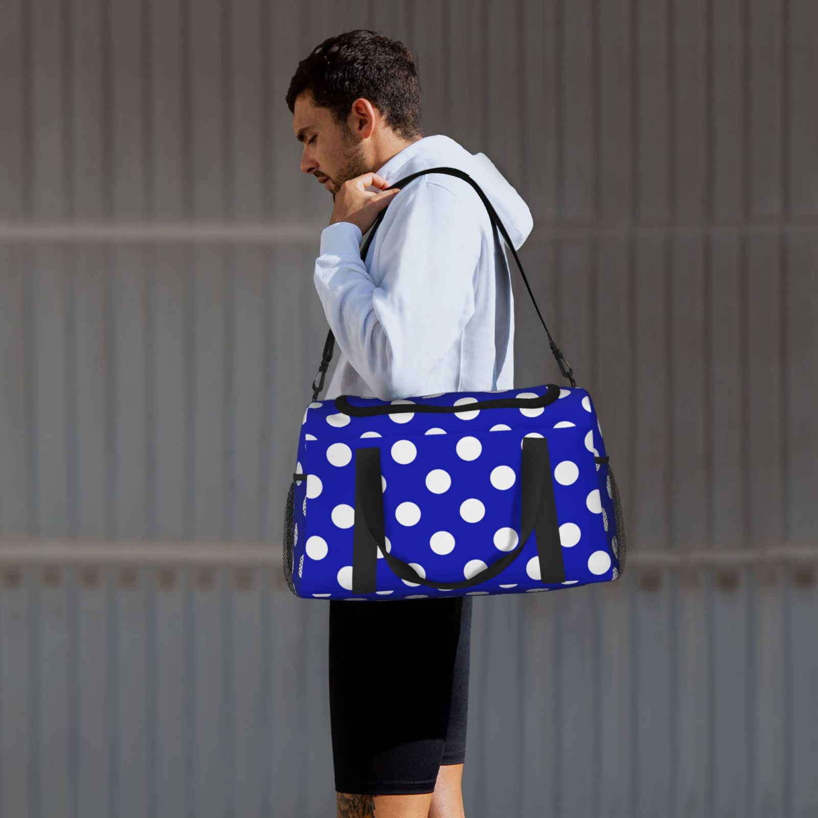 Fuzoiu Blue And White Polka Dot Print Travel Duffle Bag,Carry On Tote Bags,Duffel Bag,Sport Gym Bag, Hospital Bag for Labor and Delivery, Overnight Bag,Luggage Bag