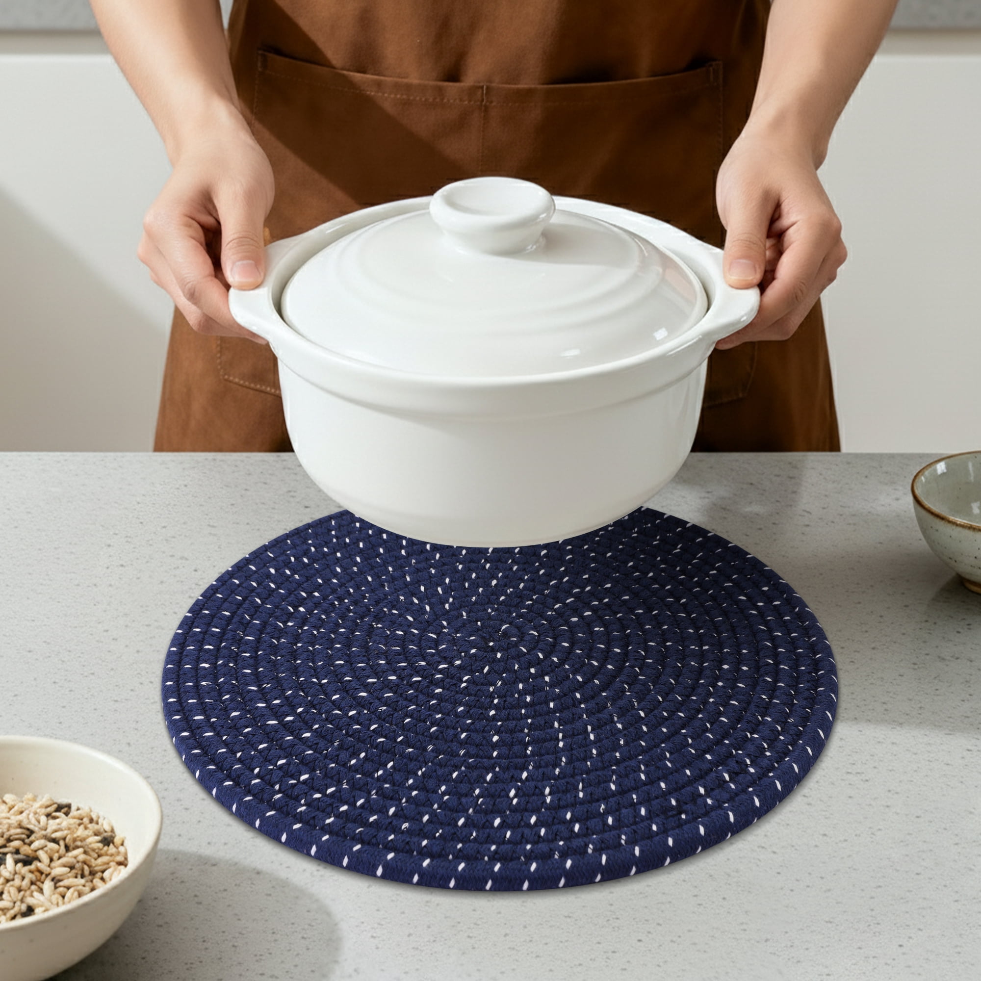 Unique Bargains 4Pcs Round Woven Table Placemats Navy Blue 13x13inch