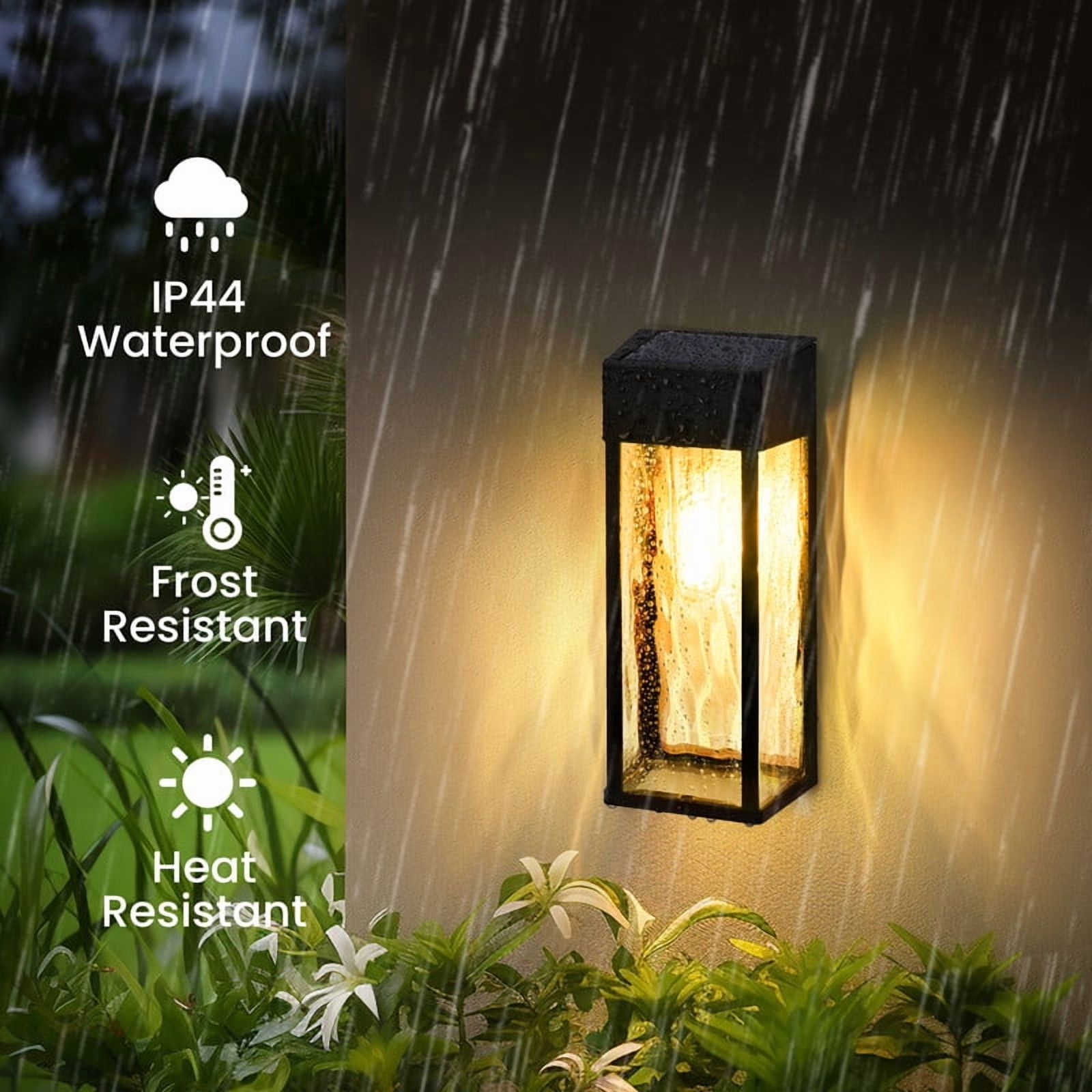 FKHouse 2 Pack Black Solar Outdoor Black Wall Light with LED Bulb, Dusk to Dawn & Waterproof for Patio, Garden