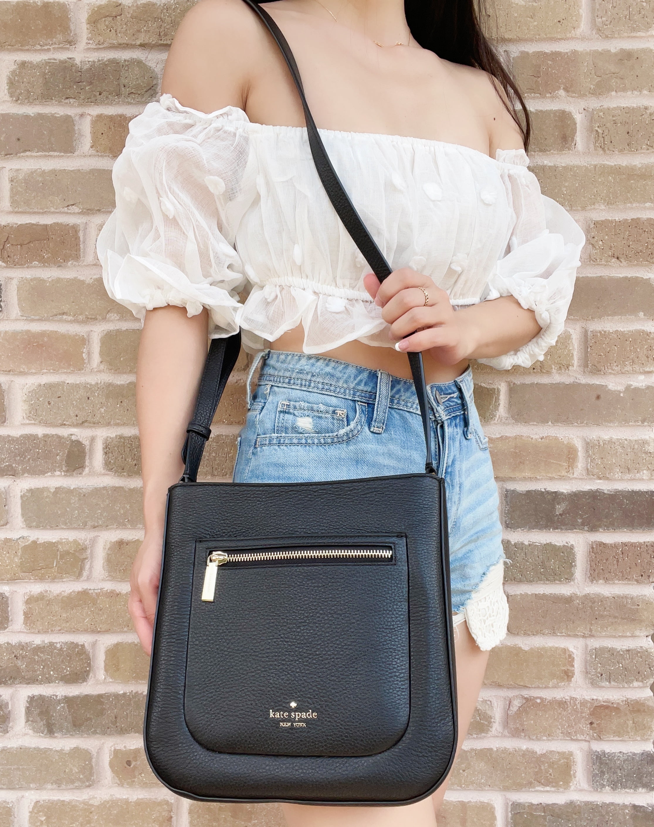 Buy Kate Spade Leila Pebbled Leather Top Zip Crossbody Handbag (Black