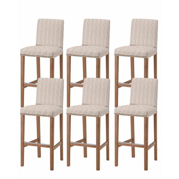 Beige Pink Floral Bar Stool Covers Set of 6, Spring Flowers Stretch Washable Bar Chair Covers with Backs, Removable Pub Counter Height Chair Cover for Kitchen Dining Room Cafe Farmhouse Botanical