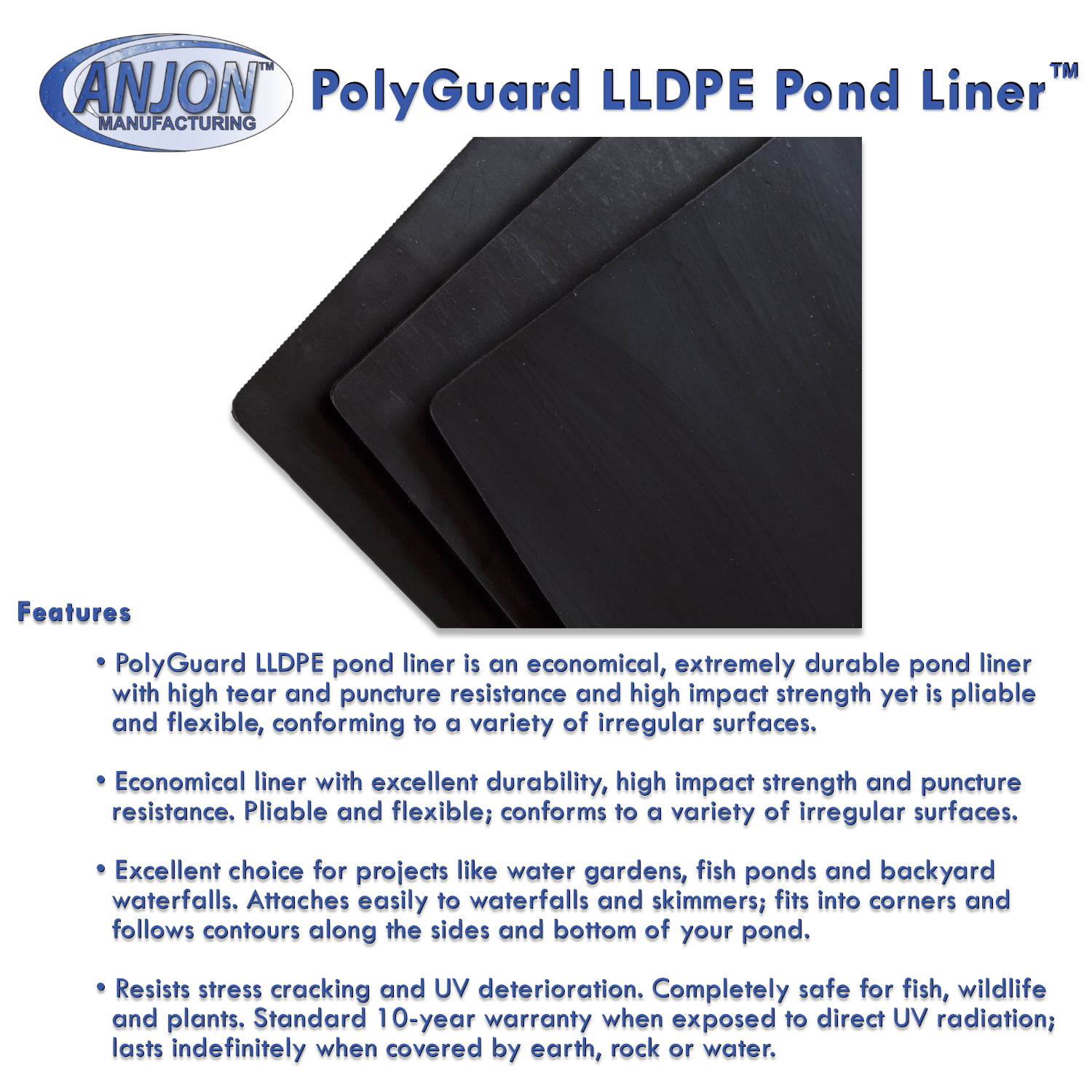 10 ft x 30 ft 20-Mil Liner and Geo Combo Details about   PolyGuard Pond Liners PVC 