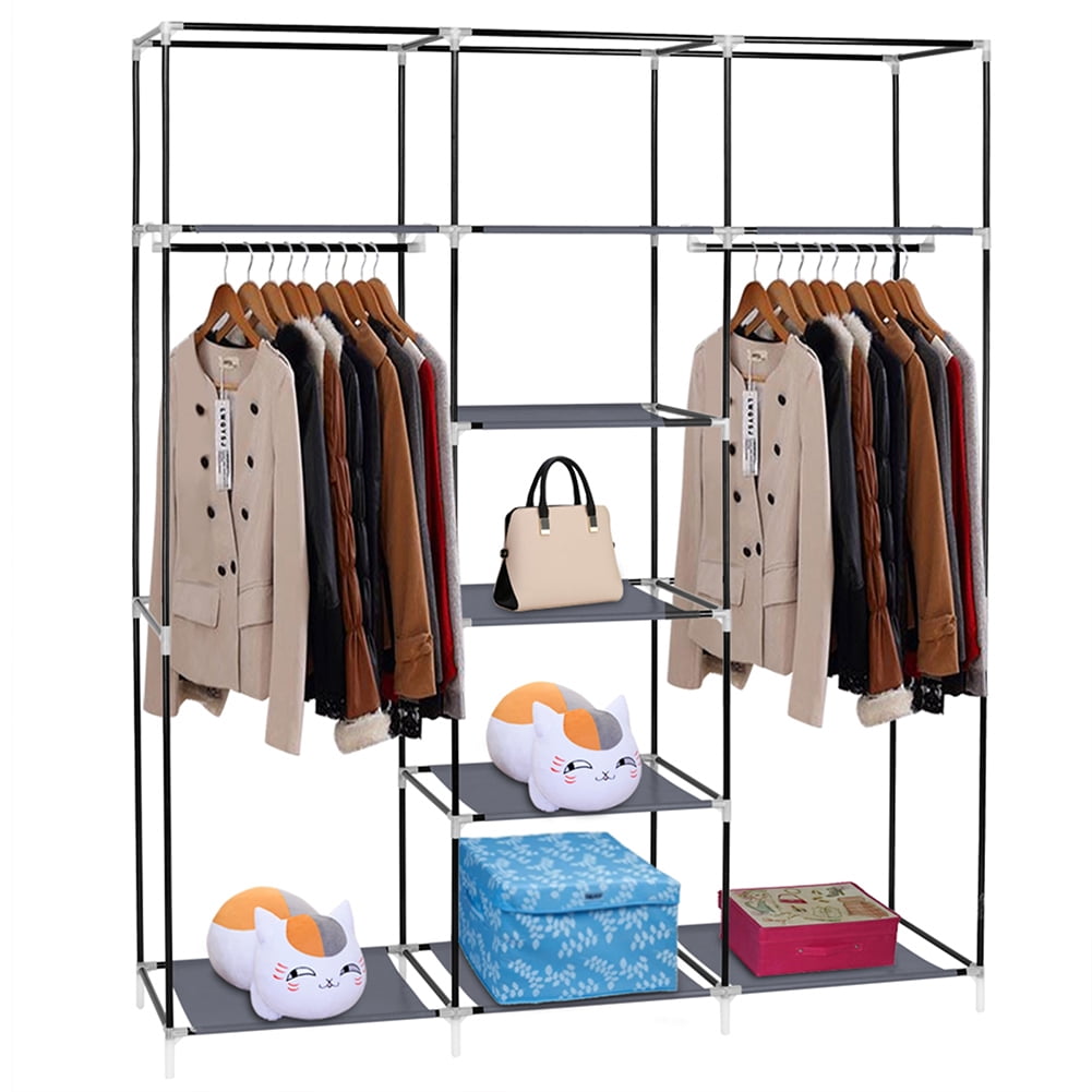 Private Jungle Portable Wardrobe Closet Storage Rack, Non-Woven High-Quality Wardrobe, Gray
