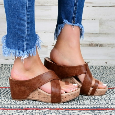 

Cathalem Wedge for Women Shoes Open Solid Women Casual Sandals Beach Wedges Breathable Shoes Olive Shoes for Women Wedge Sandals Brown 8