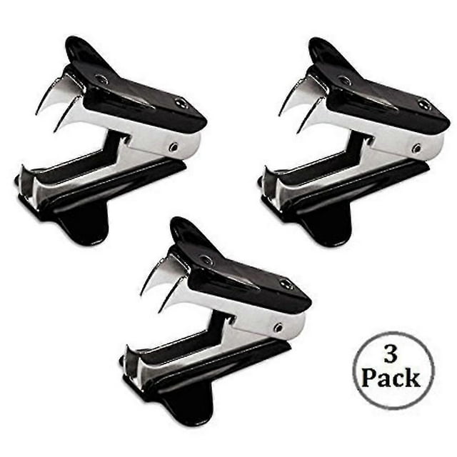 Staple Remover, Staple Puller, Extra Wide Finger Grip, Steel Jaws, Pack Of 3, Black