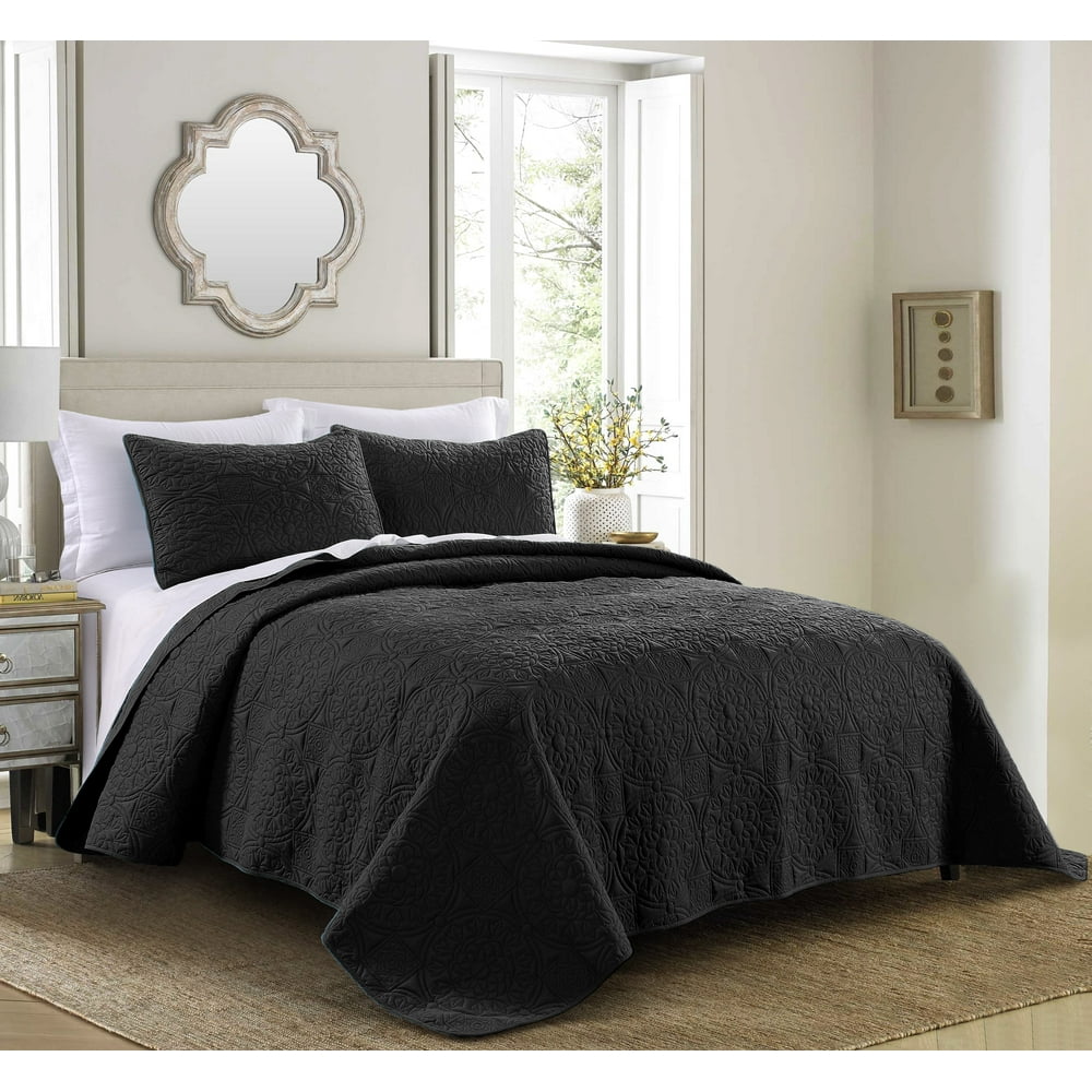 Quilt Set Full/Queen Size Black - Oversized Bedspread ...