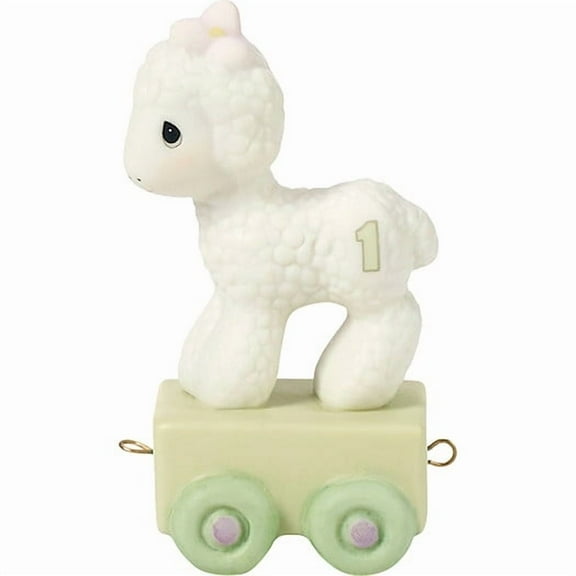 Precious Moments Birthday Train, Age 1, Happy Birthday Little Lamb, Bisque Porcelain Figurine, 1 Each
