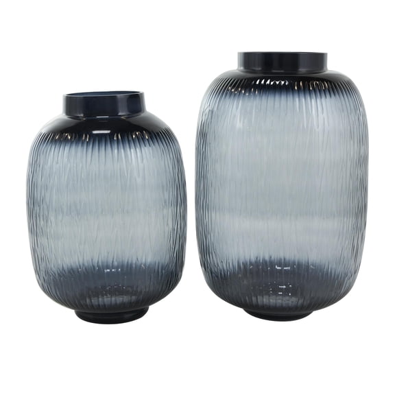 DecMode 13", 11"H Textured Ombre Black Glass Vase, Set of 2