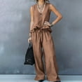 thumbnail image 6 of Cagogo Women's 2 Piece Outfits Sleeveless Tank Top Wide Leg Pants Set Casual Boho Beach Summer Loose V Neck Tops Flowy Pants Lounge Travel Matching Tracksuits, Coffee L, 6 of 9