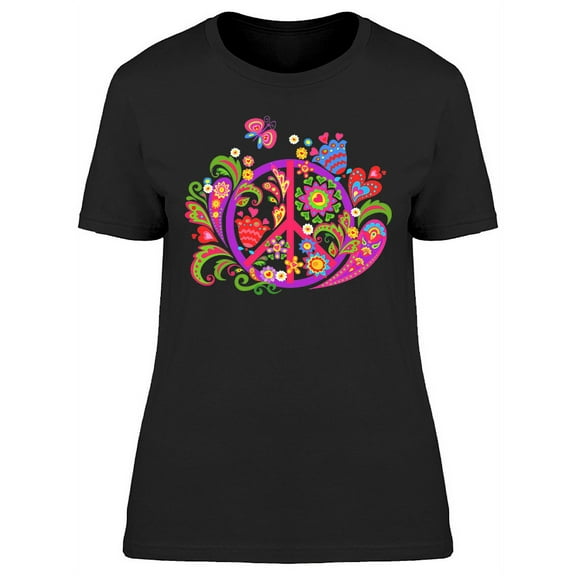 Smartprints Womens Graphic Tee - Groovy Peace Hippie Symbol - Regular Fit 100% Cotton