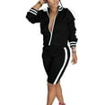thumbnail image 1 of Innerwin Sweatsuits Jacket And Shorts Women Two Piece Outfit Sports Long Sleeve Regular Jogger Set Black M, 1 of 2