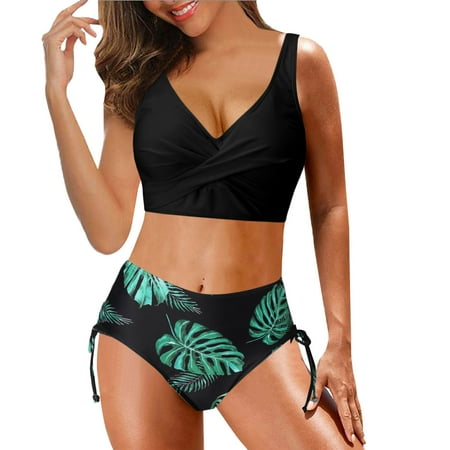MSJUHEG Swimsuits for Women Women s Bikini Swimsuits Surfing Swimsuits for Women String Bikini High Waisted Bathing Suit for Women Short Sequin Fringe Cover Up Skirt Beach Wrap Black M