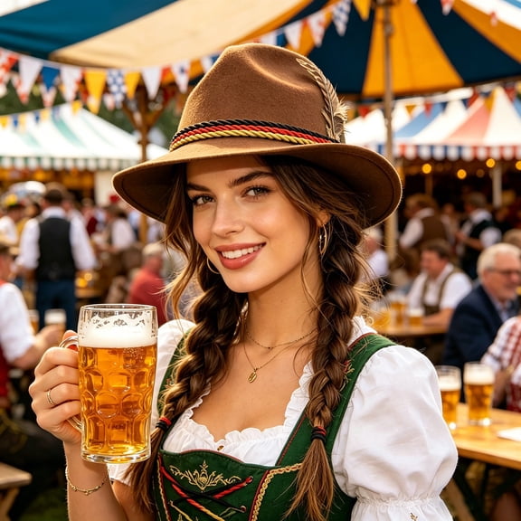 EazyTech Unisex Bavarian Hat Traditional German Oktoberfest Hat with Tricolor Cord and Feather for Festival