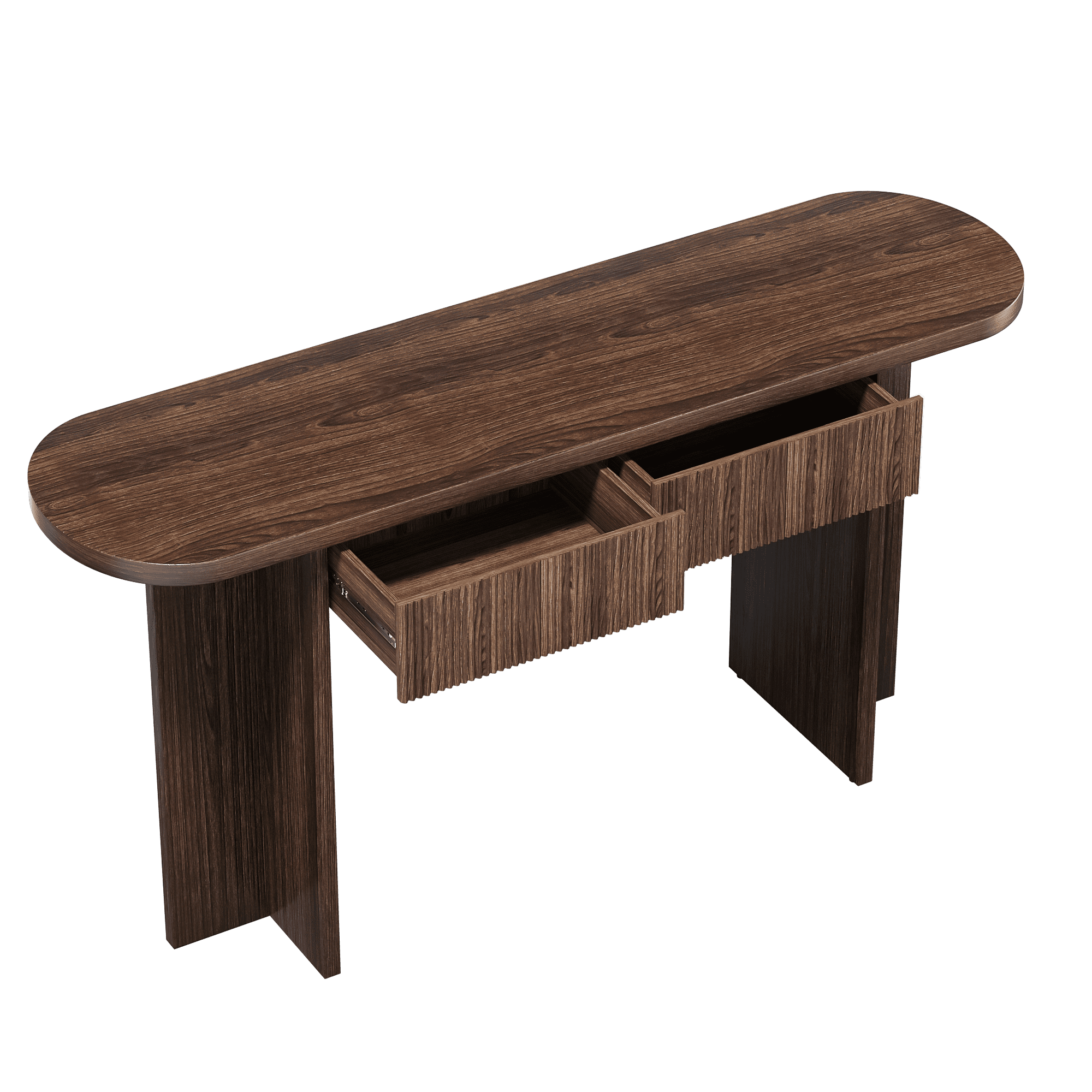 Mintazer 63" Fluted Console Table with 2 Drawers, Modern Entryway Tables with Storage, Sofa Table for Entryway Hallway Living Room, Brown
