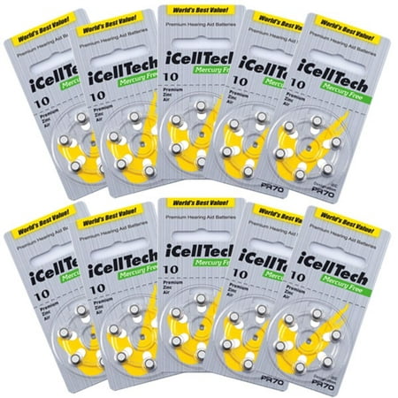 10 Packs (60 Batteries) I Cell Tech Size 10 Hearing Aid Batteries! 60