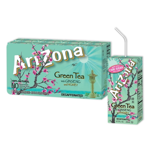 Arizona Green Tea with Ginseng and Honey, Tetra Juice Box, 6.75 Fl Oz (Pack of 8)
