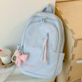 thumbnail image 3 of Nylon School Backpack, Lightweight Backpack with Bow Pendant, Spacious Trendy Backpack for Travel College Work (Sky Blue), 3 of 9