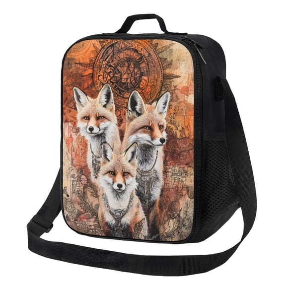 Boho Fox Lunch Bag Reusable Lunch Box Insulated Tote Bag with Adjustable Shoulder Strap