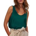 thumbnail image 2 of Green Womens Tops Women's Satin Sleeveless Top Round Neck Trade Color Ding Loose Vest Shirts for Women, 2 of 6