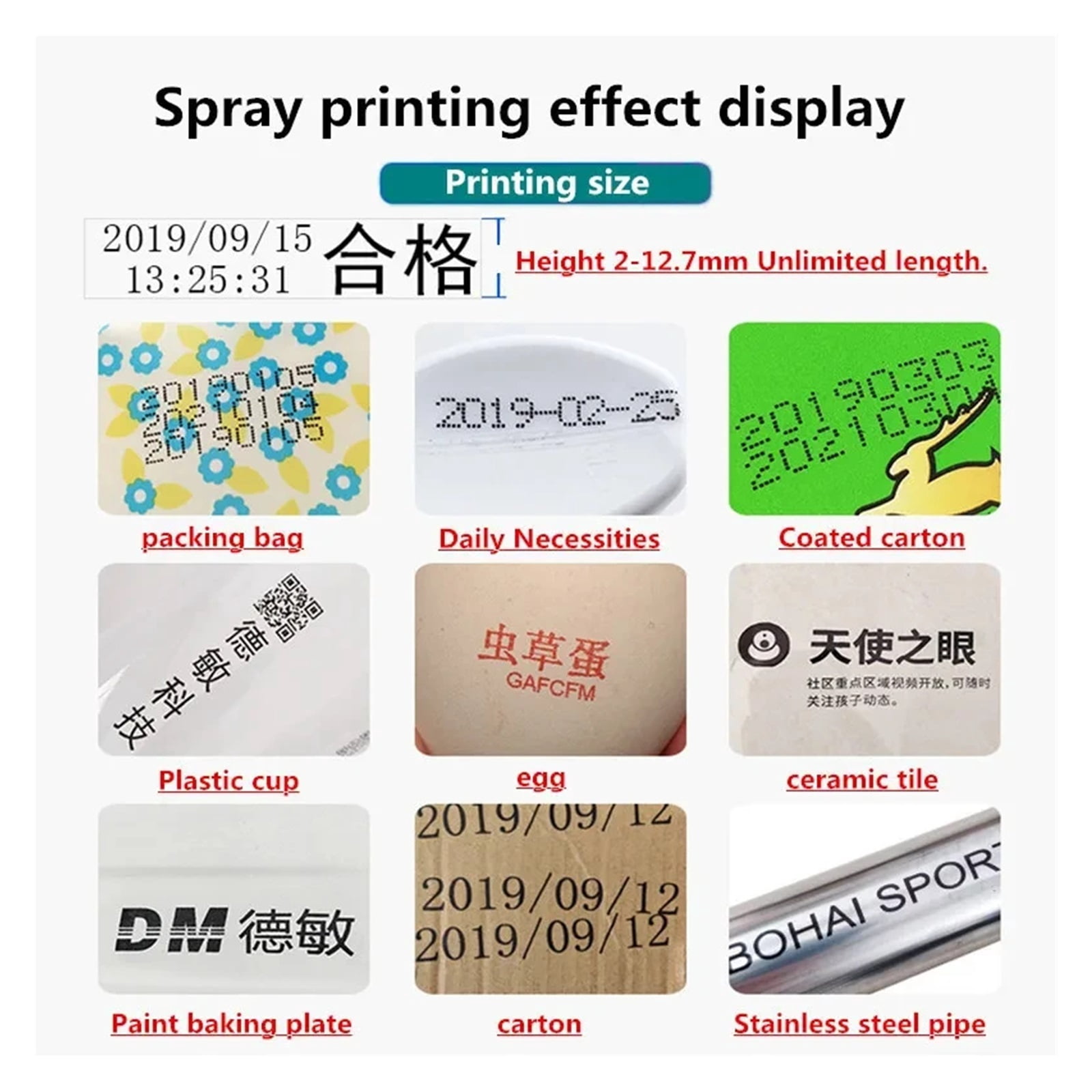 MX3 Product Name Batch Number Date Barcode QR Code Package label 2-12.7mm Handheld Portable Wireless 600DPI HD Inkjet Printer