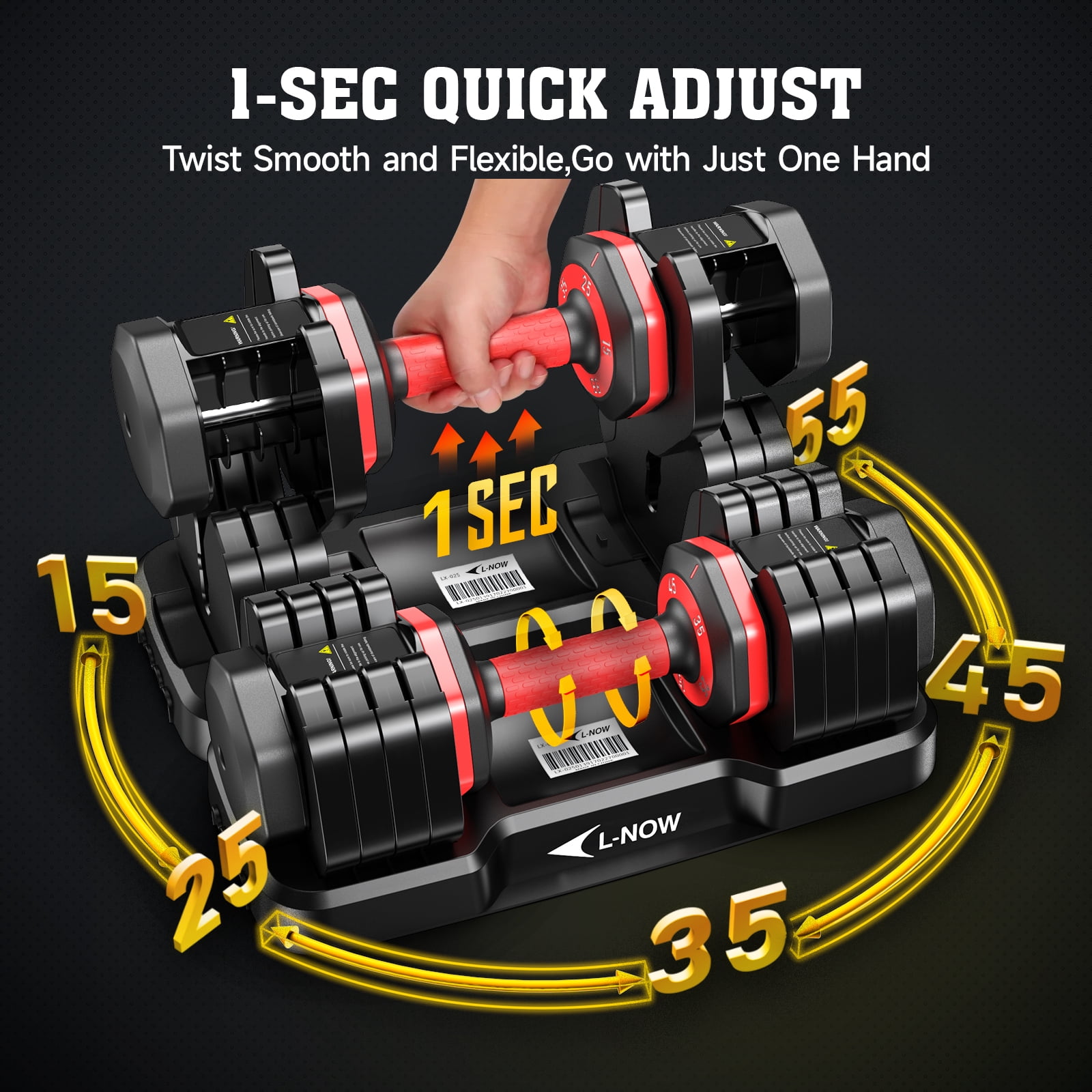 LNOW 110LB Adjustable Dumbbells with High Quality Tray 15lb to 55lb Adjustable Dumbbell for Home Gym Exercise Equipment, ‌‌Christmas Gift