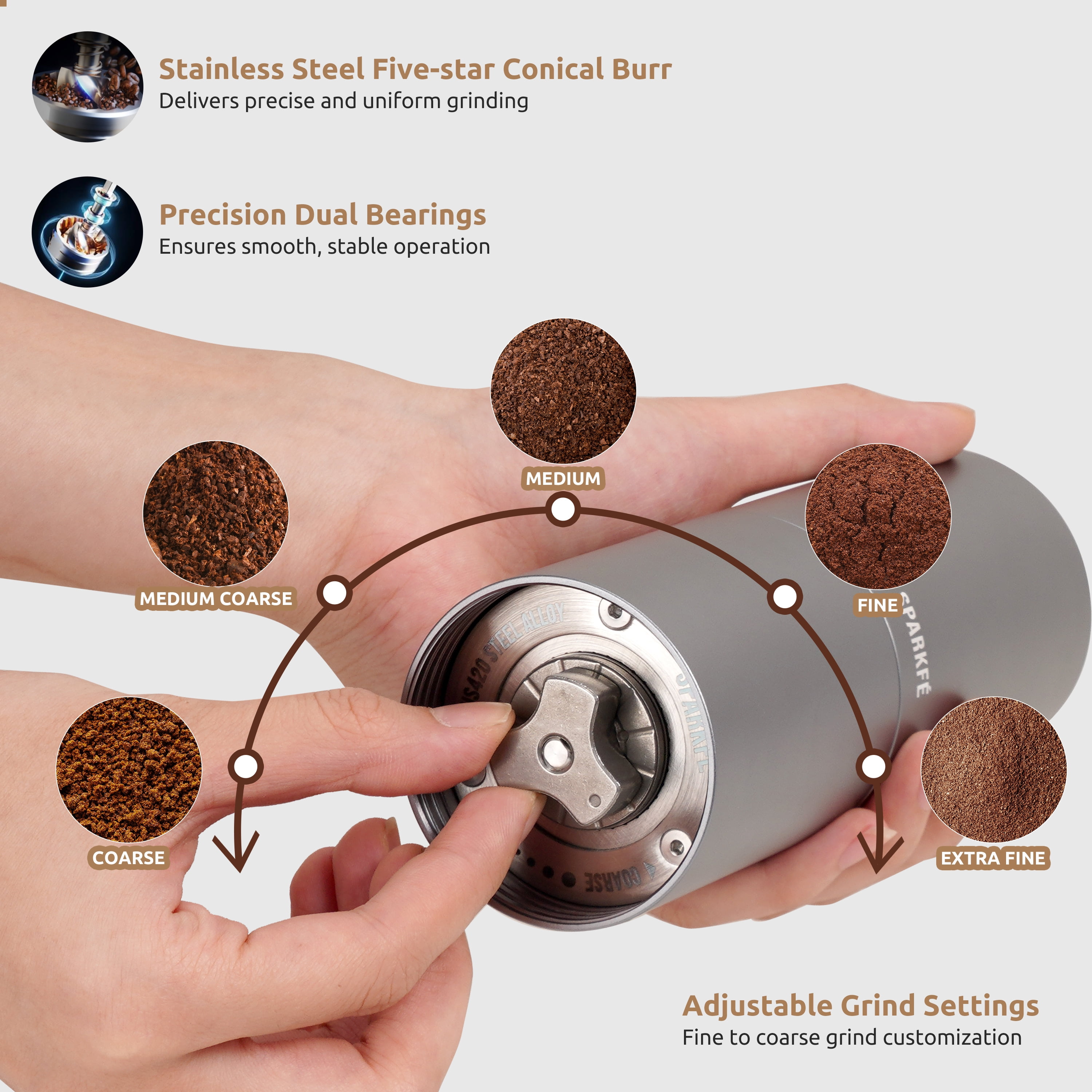 Portable Electric Coffee Grinder, Rechargeable Wireless Handheld Grinder with Stainless Steel Conical Burr, Adjustable Grind Settings, for Espresso, Moka, Pour Over, French Press, Cold Brew