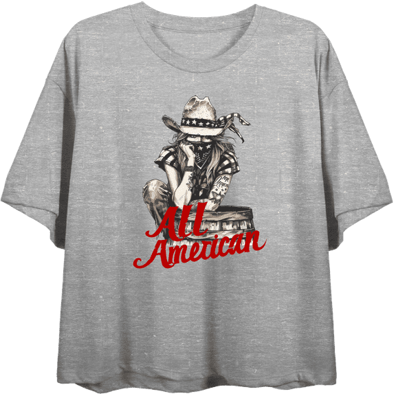 All American Cowgirl Women's Heather Gray Crew Neck Short Sleeve Top-Medium