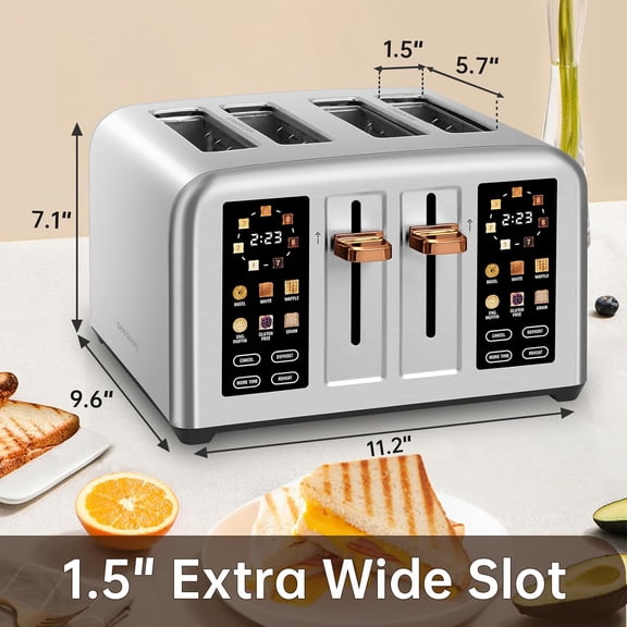 seedeem 316 stainless steel 4 Slice Toaster Touch Screen Long Slot, Touch Screen for Dual Control