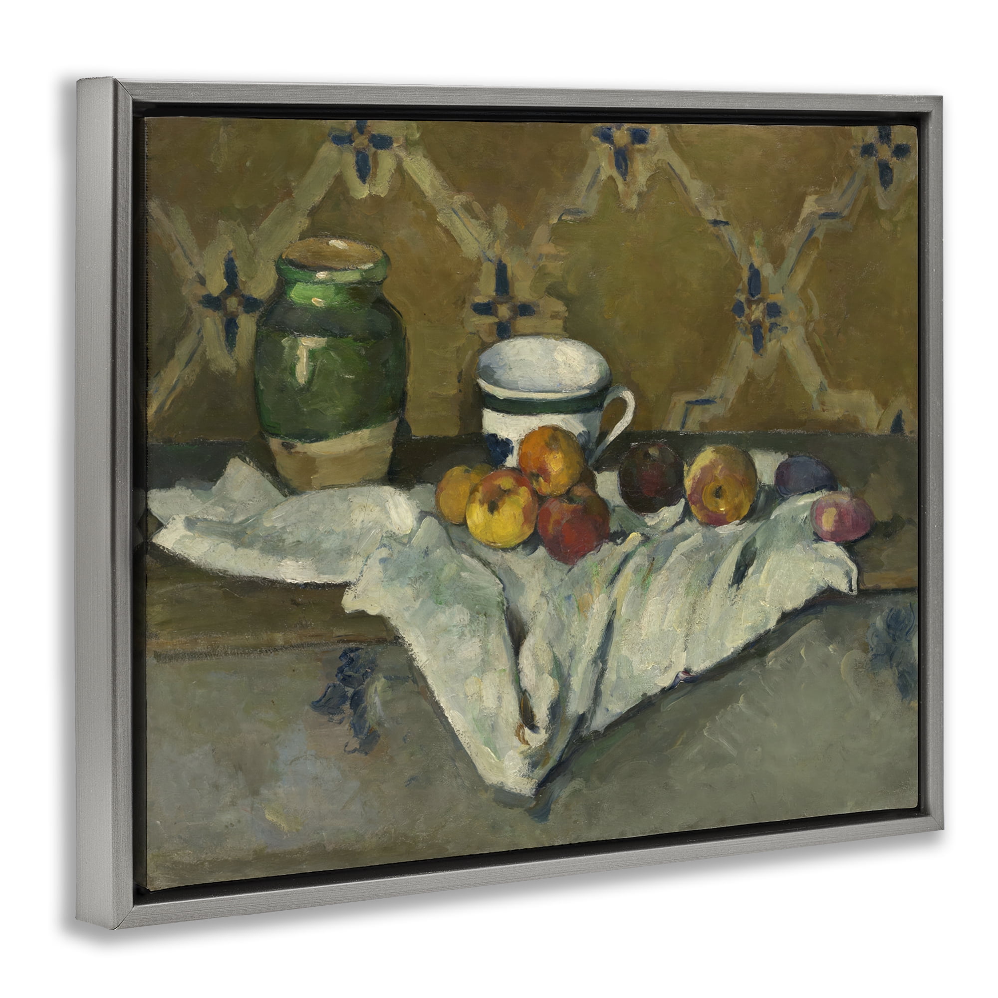 Stupell Industries Classical Cezanne Still Life Food & Beverage Painting Gray Floater Framed Canvas Art Print Wall Art, 21 x 17