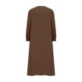 thumbnail image 4 of IROINNID Rollbacks Long Sleeve Dress for Women Fall Dress Full-Length Empire Dress Loose V-Neck Long Sleeve Comfy Solid Button Dresses,Coffee, 4 of 5