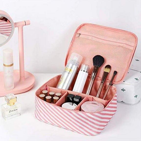 Waterproof Makeup Travel Bag, Cosmetic Organizer with Adjustable Divider - White