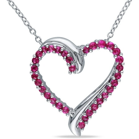3/4 Carat T.G.W. Created Ruby Sterling Silver Heart Pendant, 18