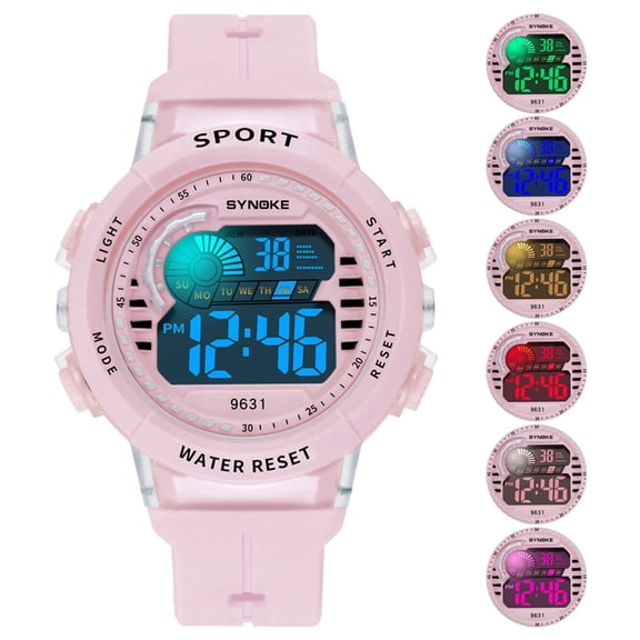 Time Language Teen Digital Sports Plastic Band Wristwatch, Pink