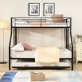 thumbnail image 3 of SOGES Twin-over-Full Bunk Bed with Trundle, Metal Frame, Safety Guardrails and Ladders, Black, 3 of 9