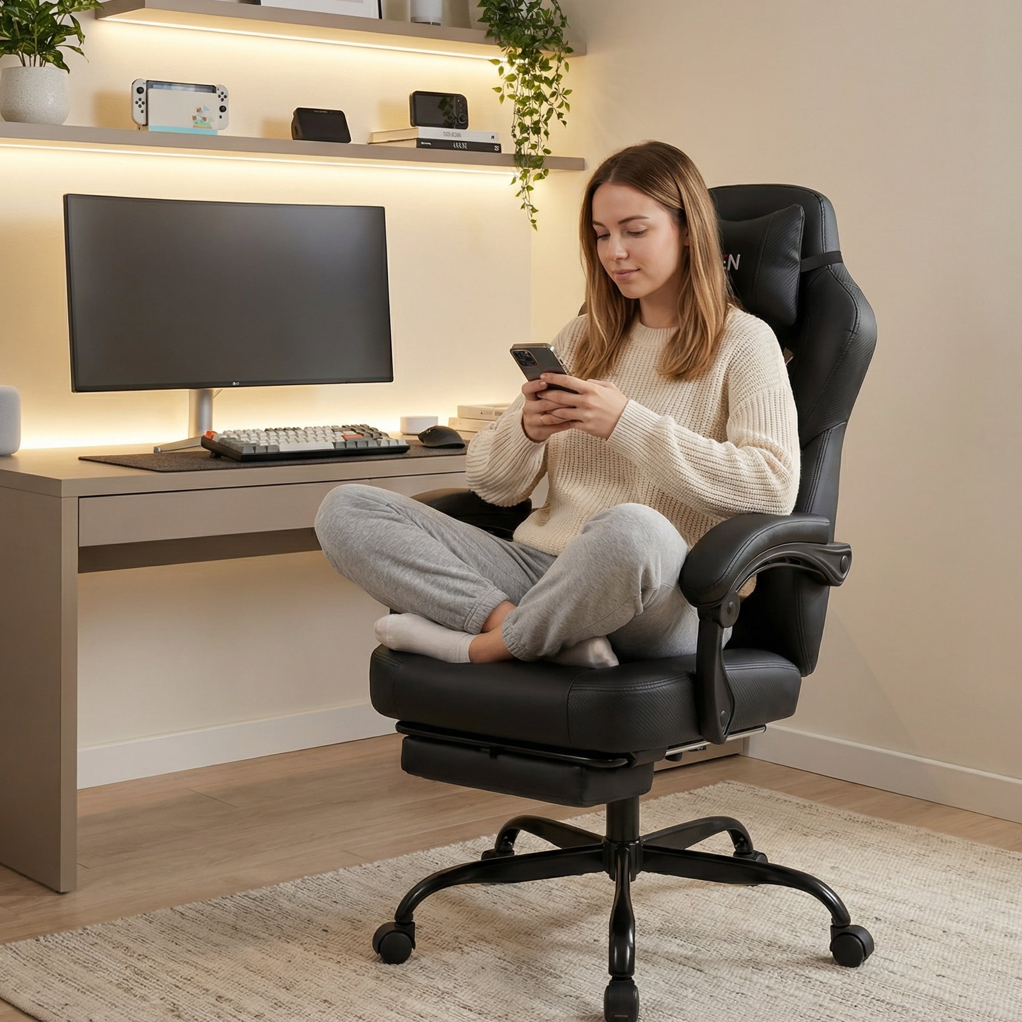 CELTOSS Gaming Chairs with Footrest, Big and Tall Gamer Chair with Headrest and Lumbar Support for adults, Black