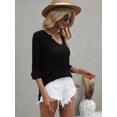 thumbnail image 2 of Round Neck Drop Shoulder 3/10 Length Sleeve Knit Sweater for Women, 2 of 3