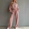 thumbnail image 3 of Sweatsuits Women 2 Piece Outfit 2026 Solid Drawstring Wide Leg Sweatpants Crew Neck Long Sleeve Cropped Tracksuit Pink 2XL, 3 of 7