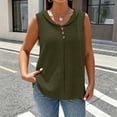 thumbnail image 2 of Gsakboxl Summer Tops for Women Women's Bubble Wrinkled Textured Fabric V Neck Tank Top Button Decor Loose Sleeveless Casual Vest L, 2 of 4