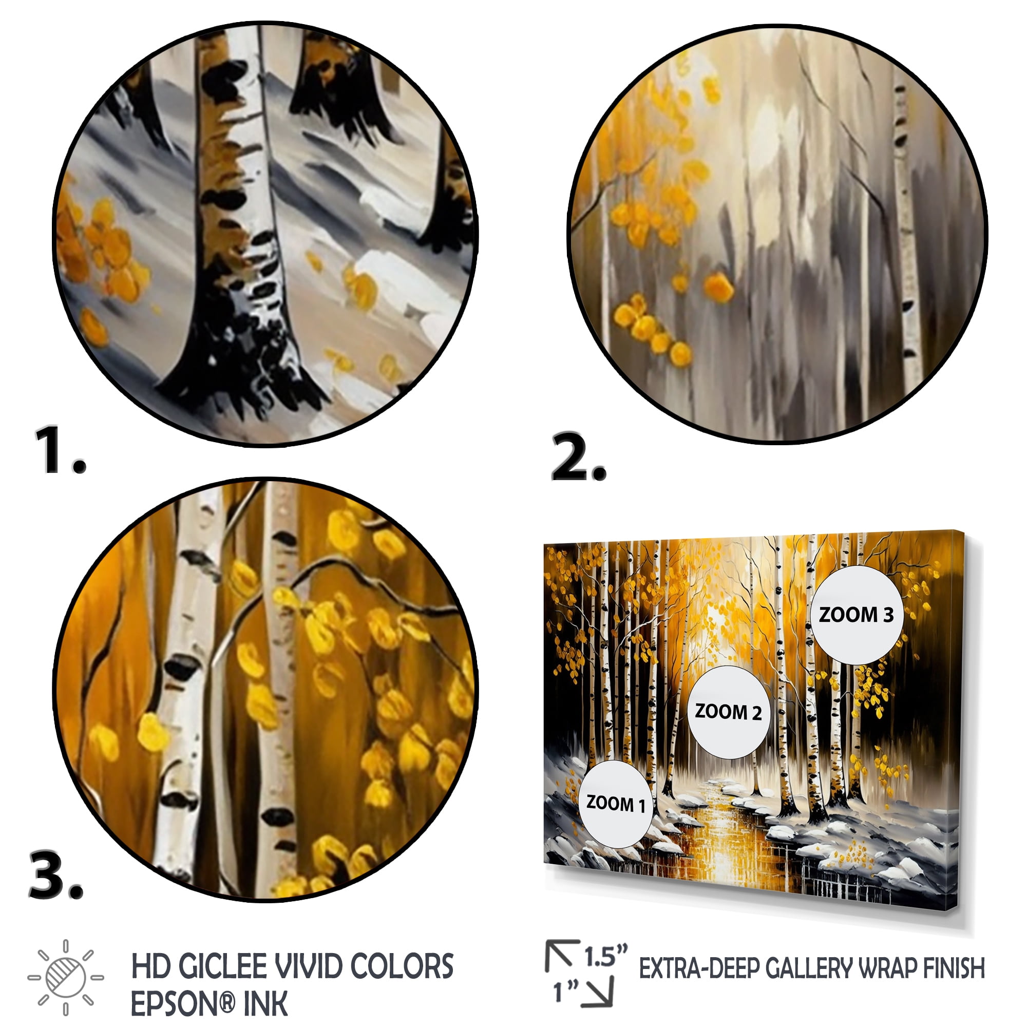 Designart Monochrome Golden Birch Trees By The River I Canvas Wall Art