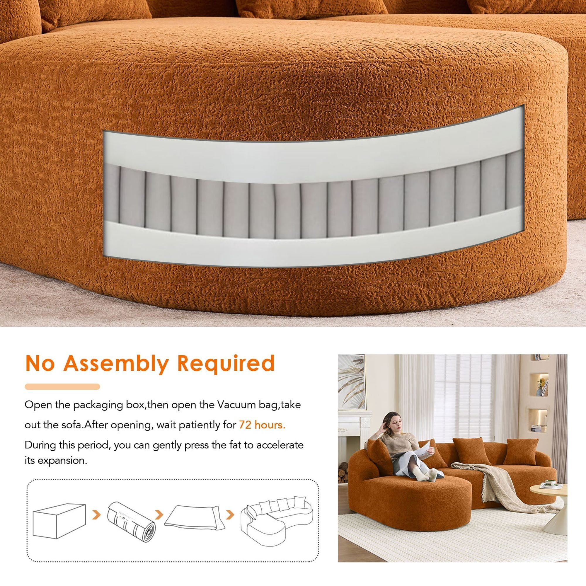 Sailvan L-Shape Sectional Sofa, 30D High-Density Foam Modular Chenille Couch for Living Room