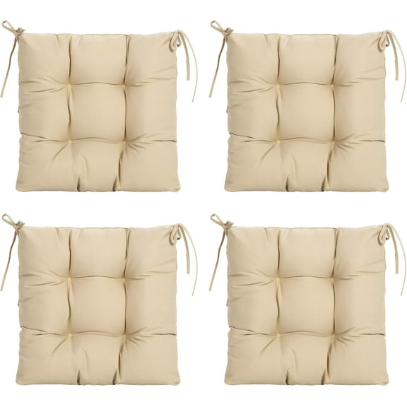 ARTPLAN Outdoor Chair Cushions,Set of 4, Patio Seat Cushions 19"x19"x4" with Ties, Tufed Chair Pads for Outdoor Dinning Chair,Beige