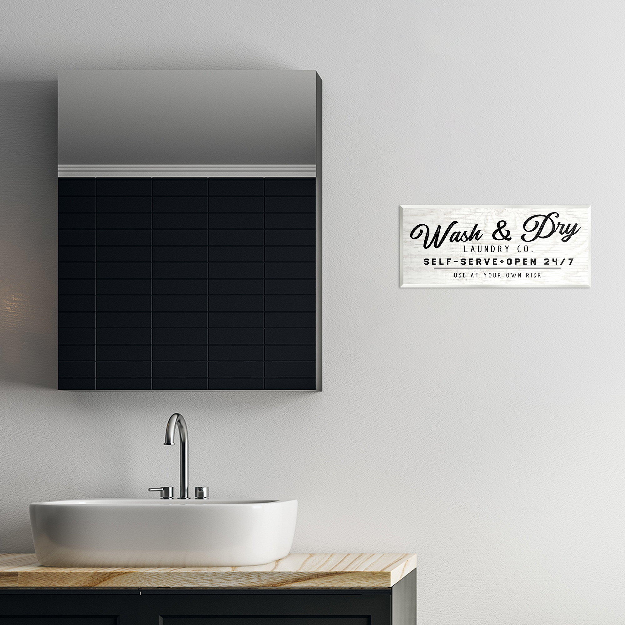 Stupell Industries Self Service Laundry Typography Painting Unframed Art Print Wall Art, 17 x 7